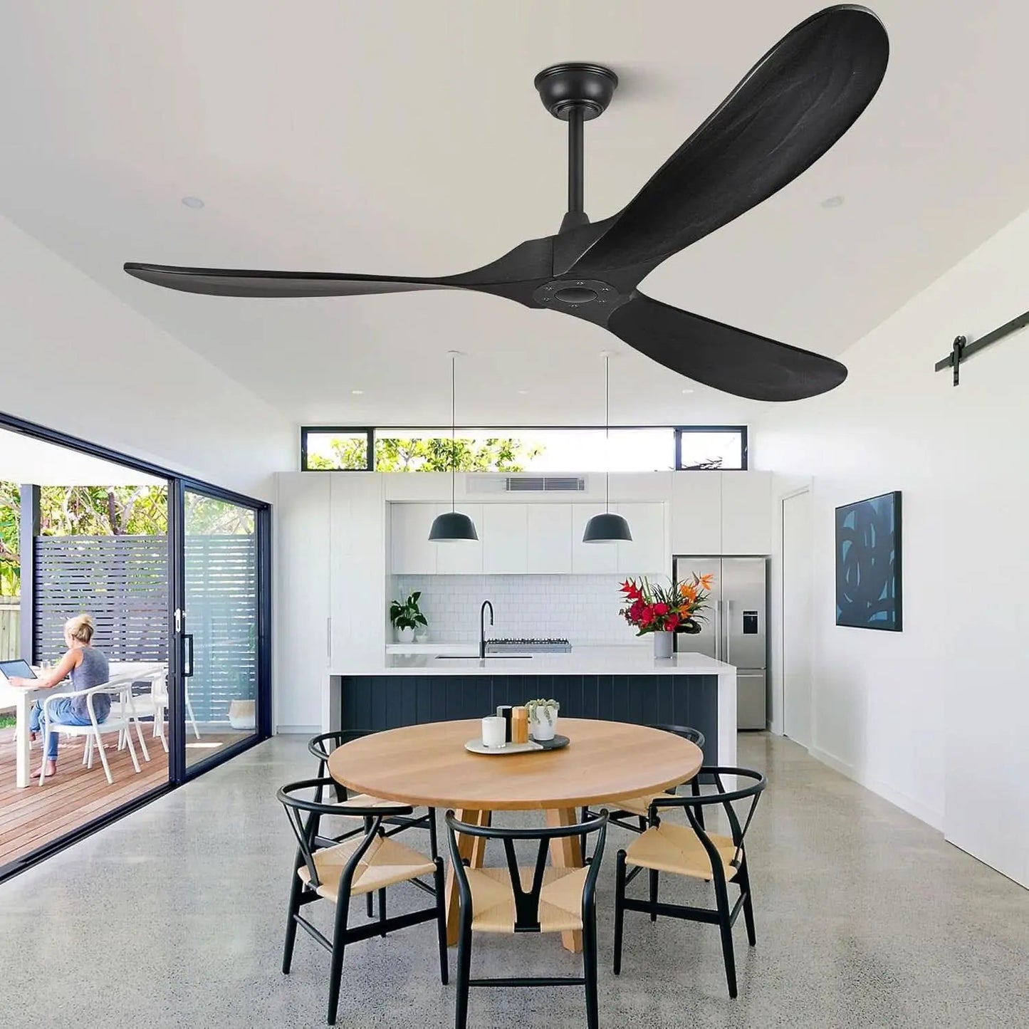 52 Inch Matte Black Ceiling Fan With Remote Walnut Blades from PriceLows™
