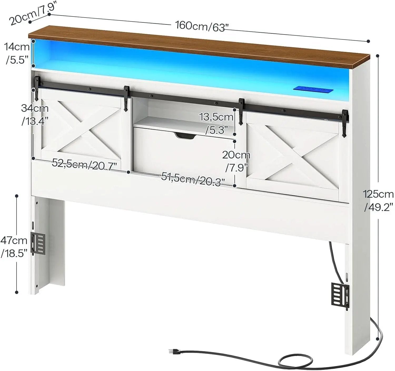 Farmhouse Queen Headboard with Storage and Charging Station from PriceLows™