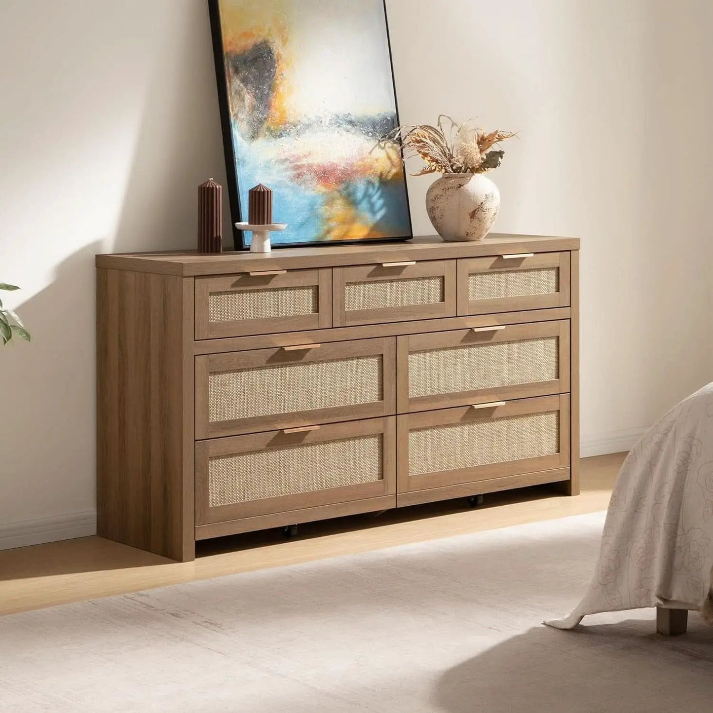 FiftySevenInch Boho Dresser Reclaimed CaramelOak Finish from PriceLows™