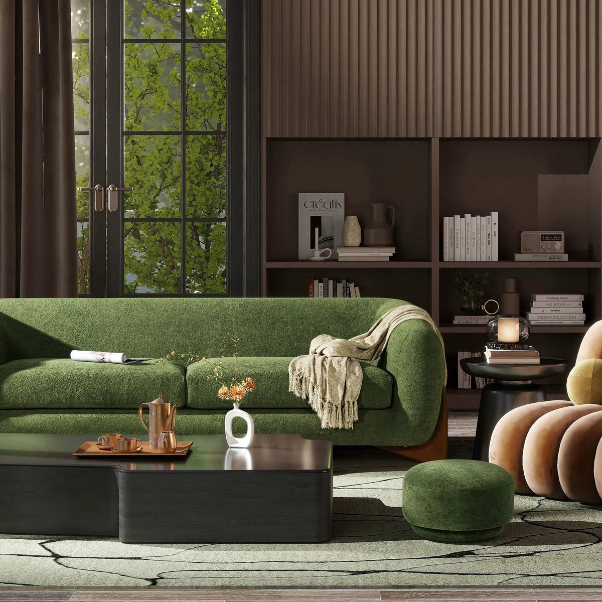 Fuji Mushroom Footstool Ottoman | Faux Shearling Upholstery | 15 Inch Diameter | Compact Size