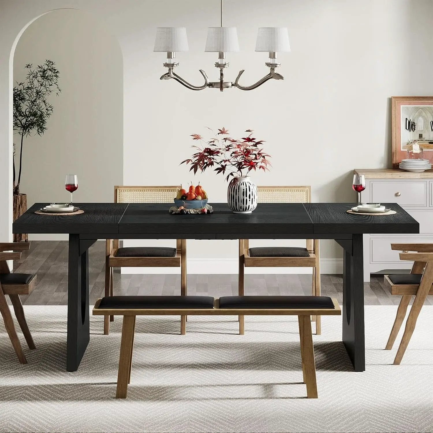 70.9 Inch Black Contemporary Rectangular Dining Table Seats 6 To 8 from PriceLows™