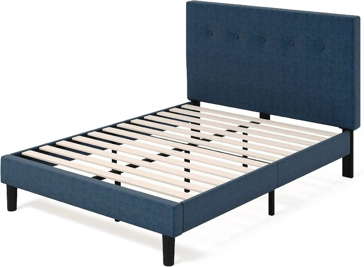 Omkaram Navy Upholstered Platform Bed Frame No Box Spring from PriceLows™