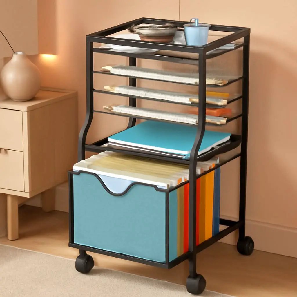 Brown Wood 6 Tier Rolling File Cart With Lockable Wheels from PriceLows™