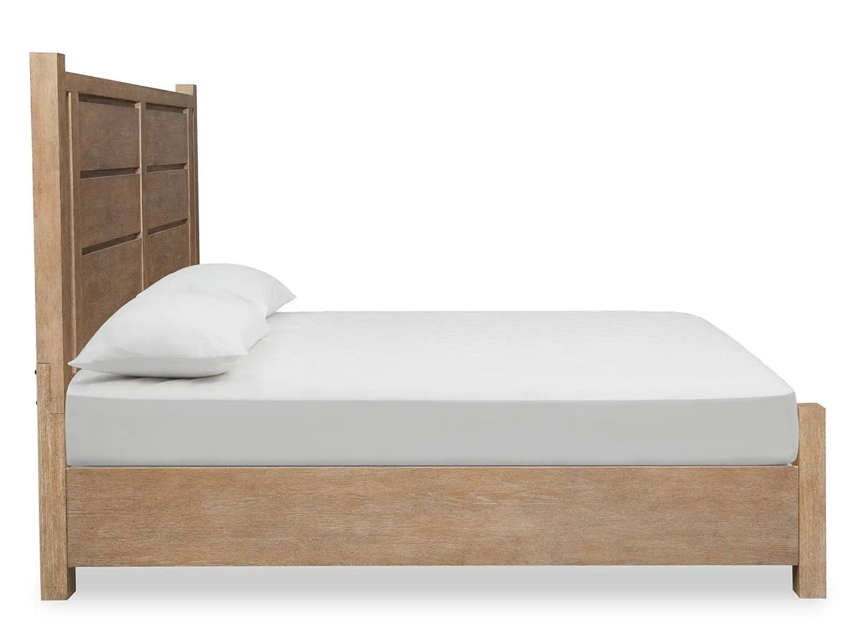 Plum Creek Panel Storage Bed | 6 Pieces | Oak Veneer & Fabric | Bedroom