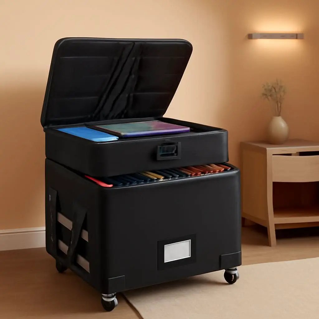 Fireproof File Box With Lock Wheels Rolling Portable from PriceLows™