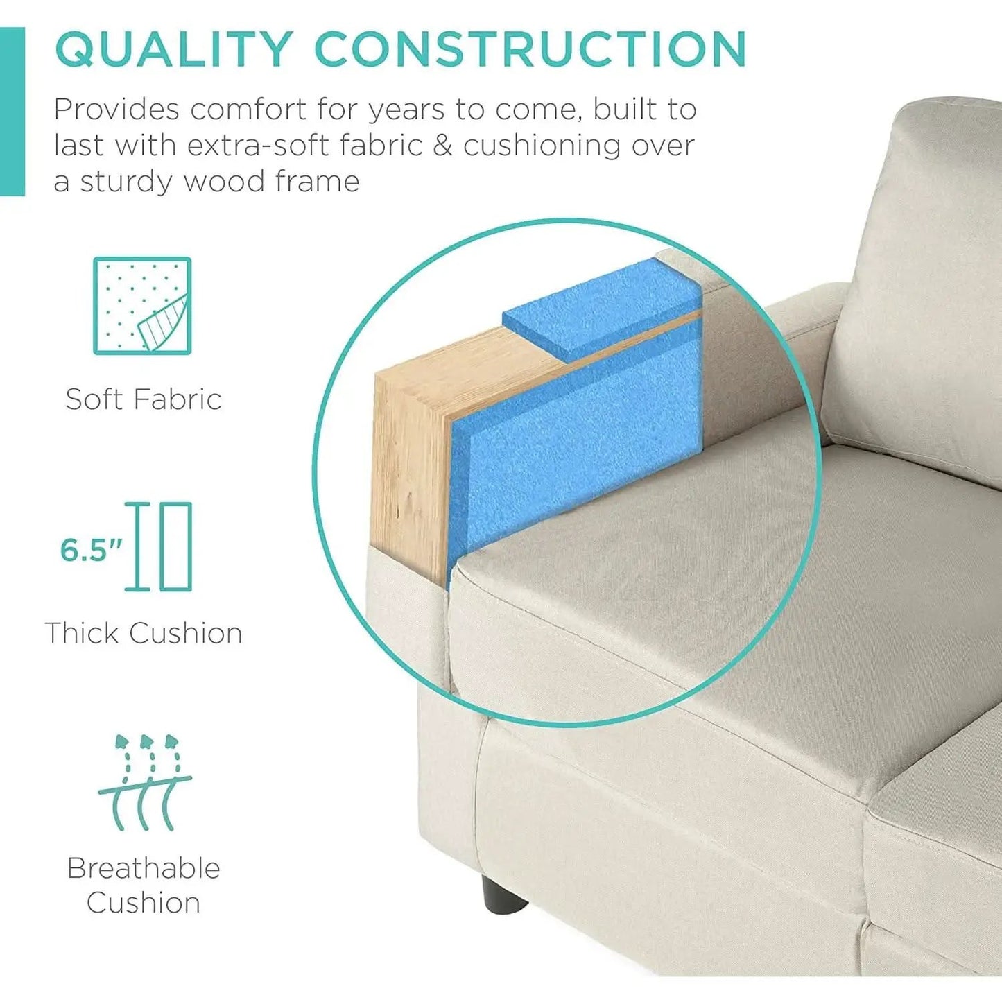 Compact Beige Linen Sectional Sofa With Chaise And Reversible Ottoman from PriceLows™