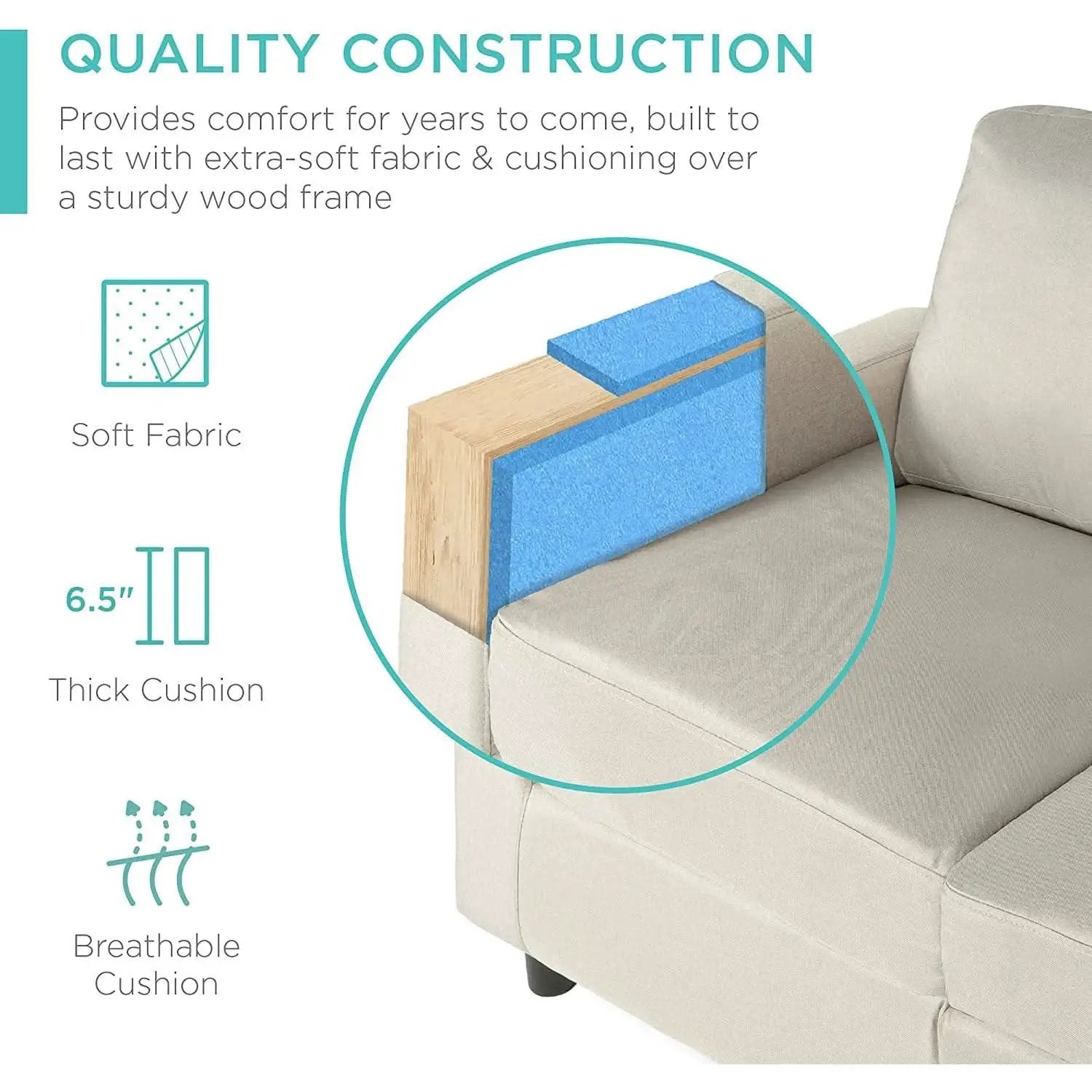 Compact Beige Linen Sectional Sofa With Chaise And Reversible Ottoman from PriceLows™