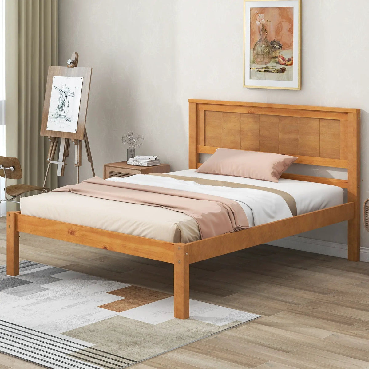 Platform Bed Frame With Headboard | Espresso Finish | Durable Pine Wood