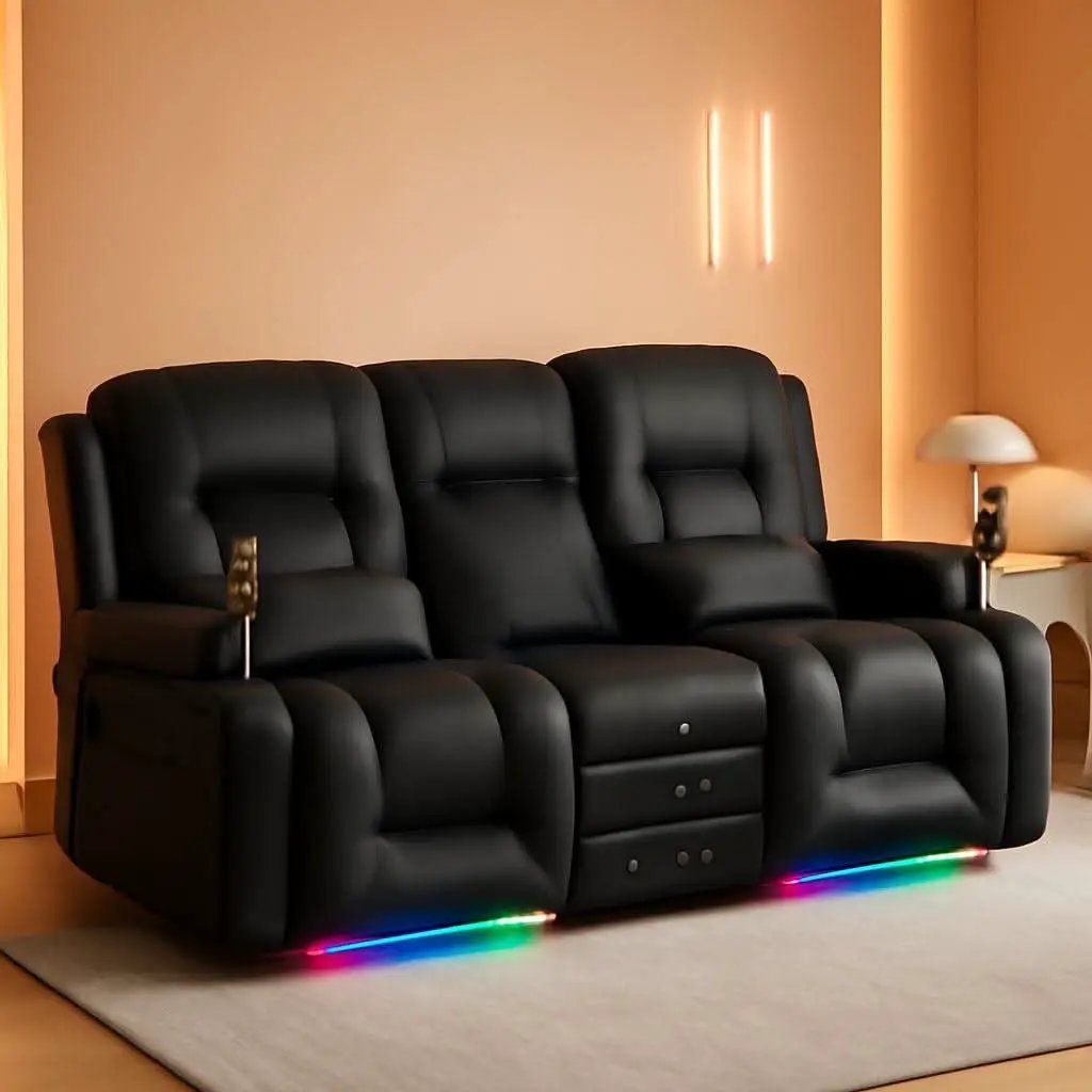 Power Reclining Loveseat With Massage And LED Lighting from PriceLows™
