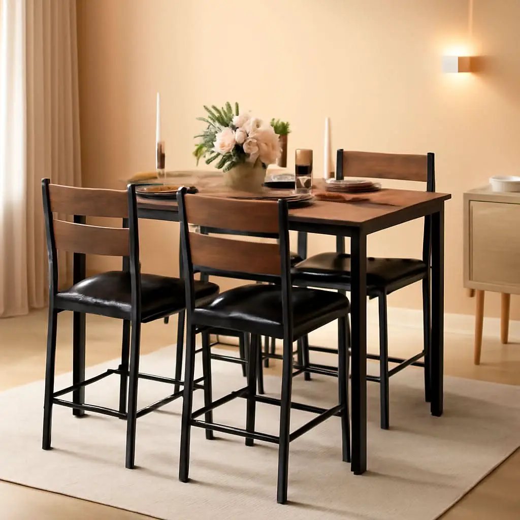 Dining Table Set For 4 Wood Kitchen Table With Upholstered Chairs Rustic Brown from PriceLows™