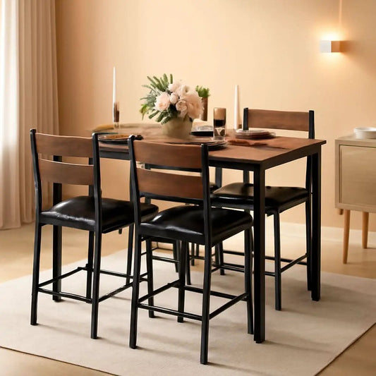 Dining Table Set For 4 Wood Kitchen Table With Upholstered Chairs Rustic Brown from PriceLows™