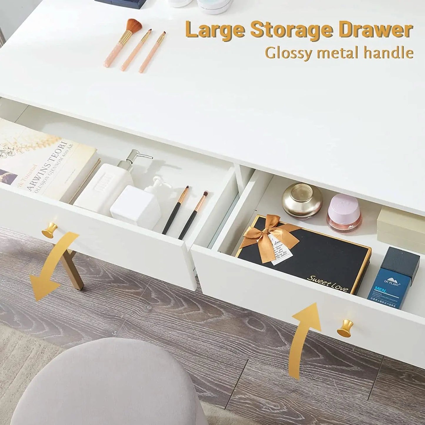 White And Gold Vanity Desk With Drawers For Bedroom from PriceLows™