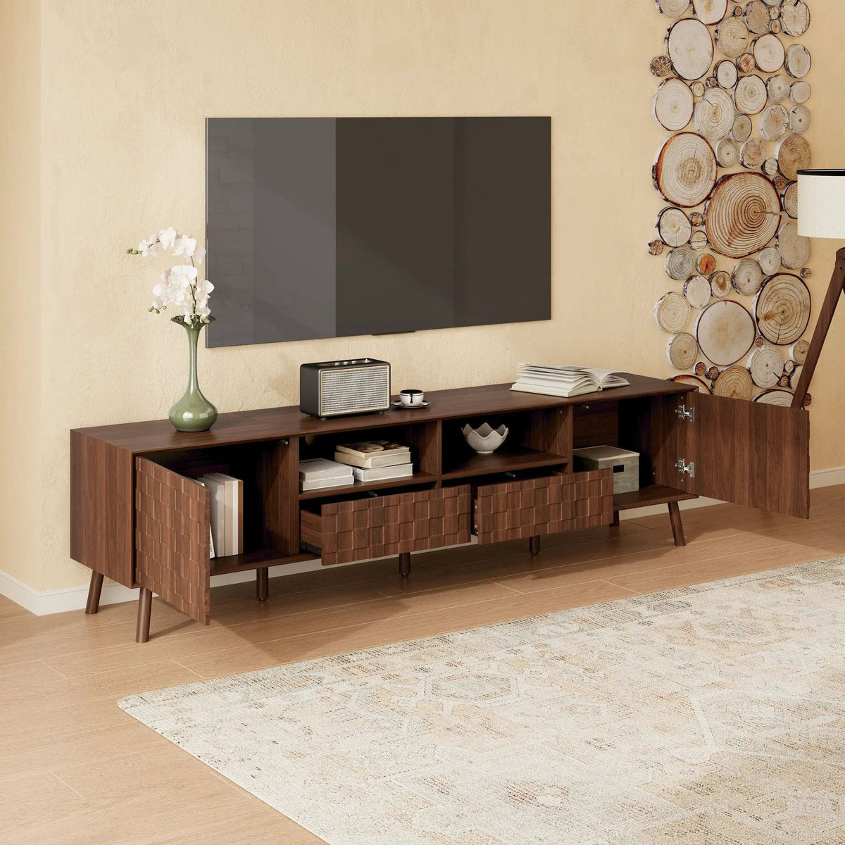 TV Stand | Solid Wood Frame | Cable Management | Walnut