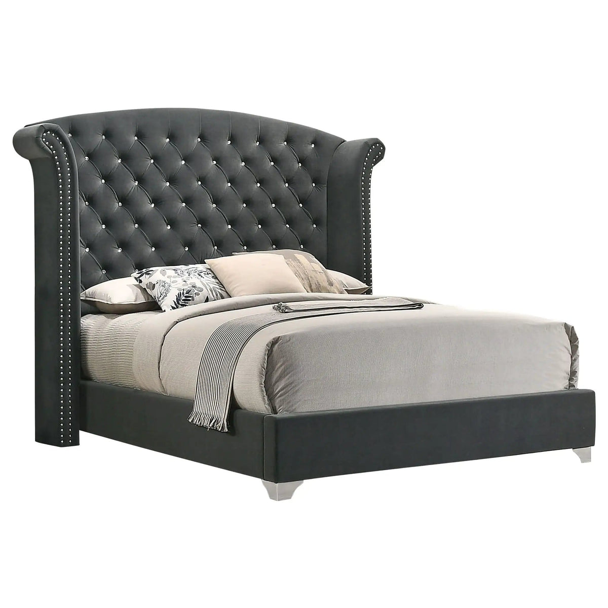 Melody Upholstered Eastern King Wingback Bed | 96.25 x 86.75 x 66.25 in | Velvet | Grey