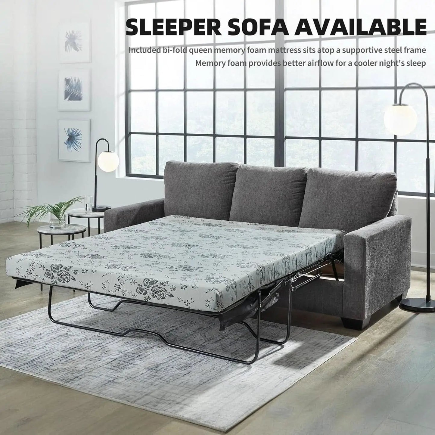 Queen Memory Foam Convertible Sofa Sleeper Charcoal from PriceLows™