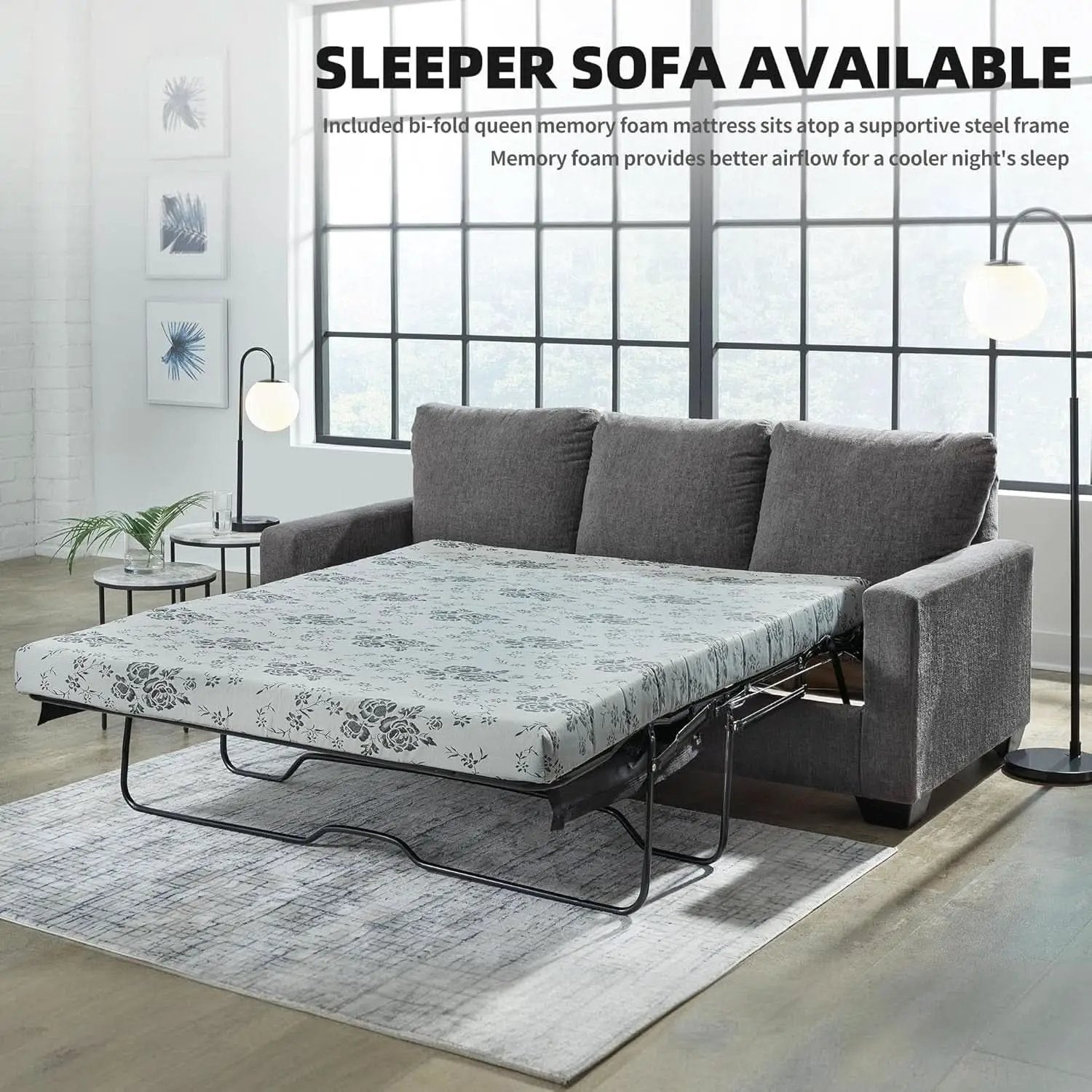 Queen Memory Foam Convertible Sofa Sleeper Charcoal from PriceLows™