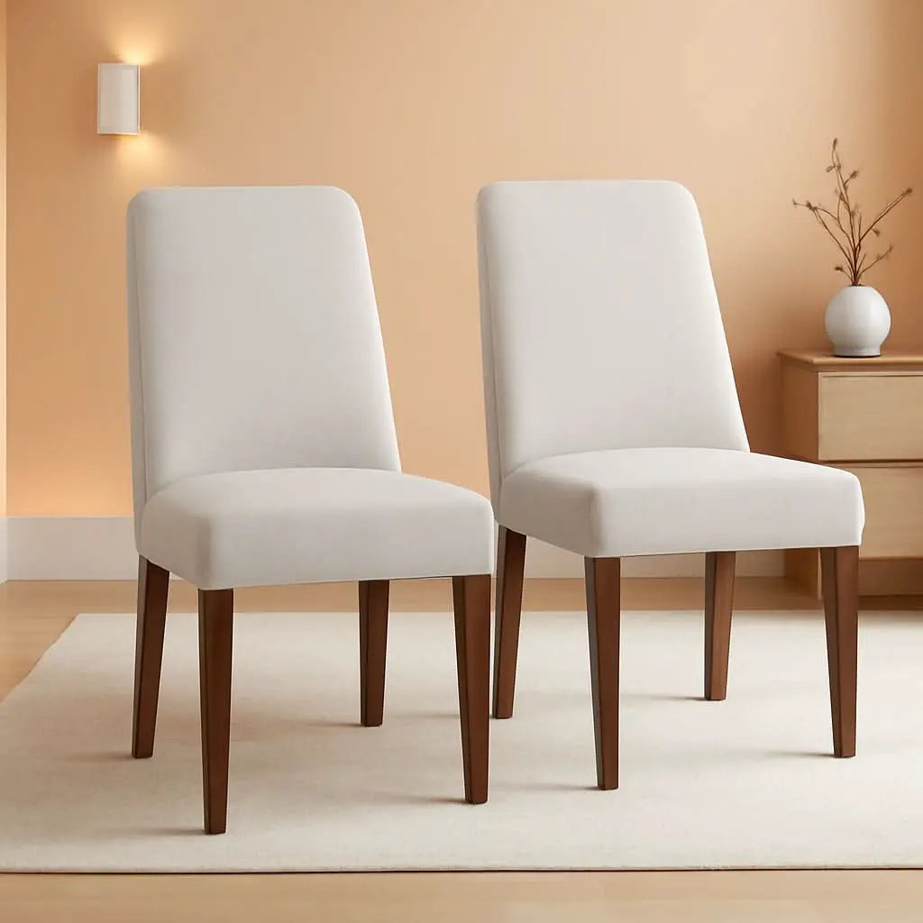 Lyncott Upholstered Side Dining Chair Set of 2 Cream Brown Foam Cushion from PriceLows™