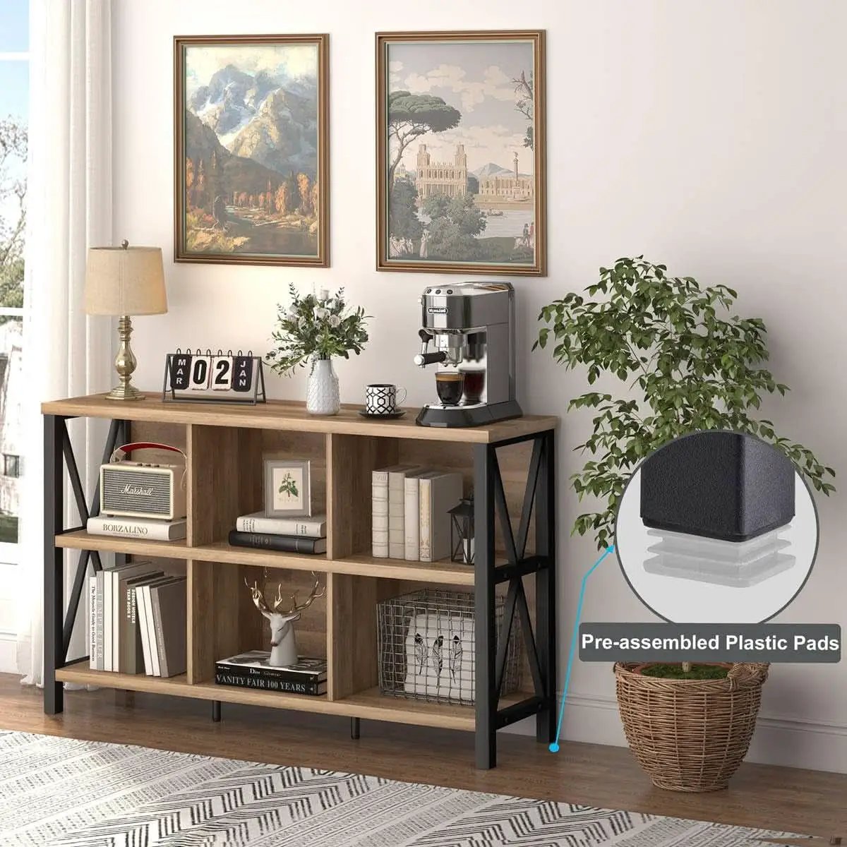 6 Cube Storage Organizer With Shelf Rustic Oak Bookcase from PriceLows™