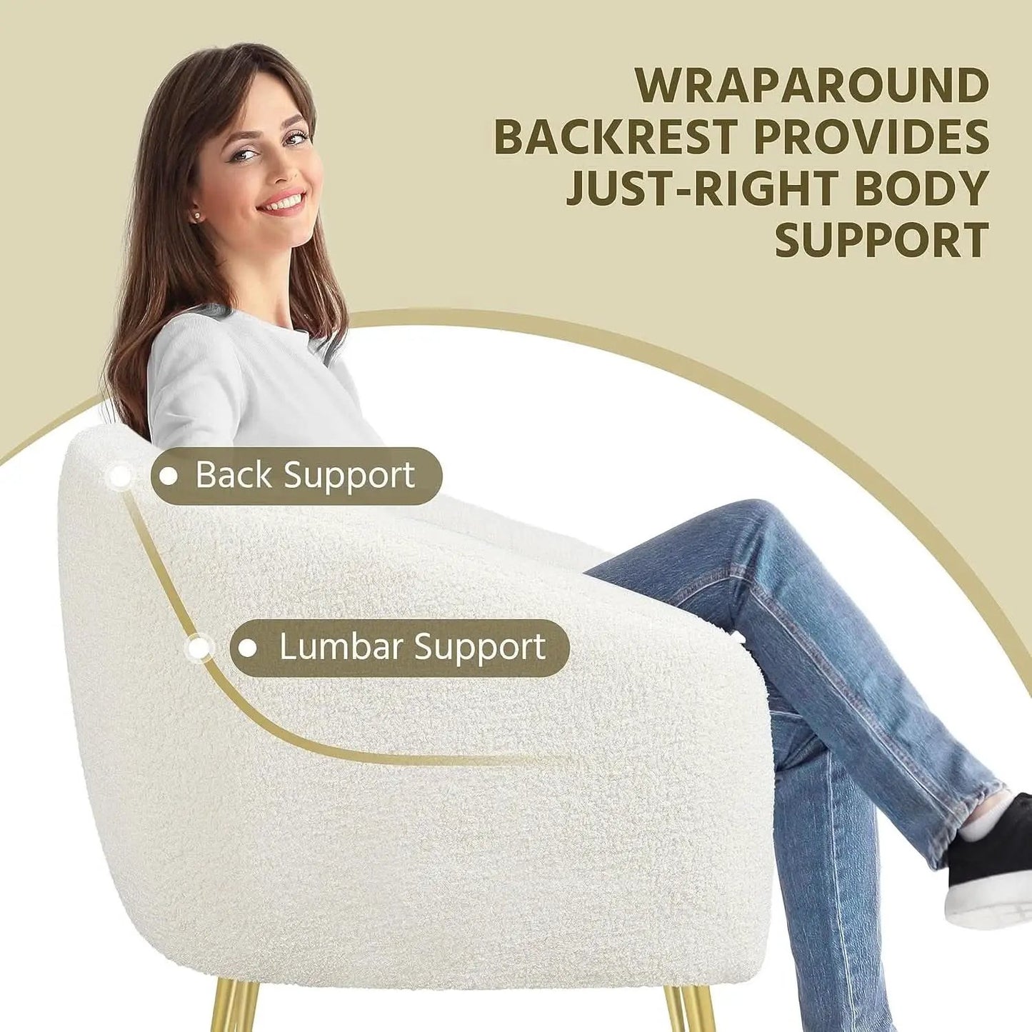 Ivory Boucle Upholstered Accent Chair Removable Cushion from PriceLows™