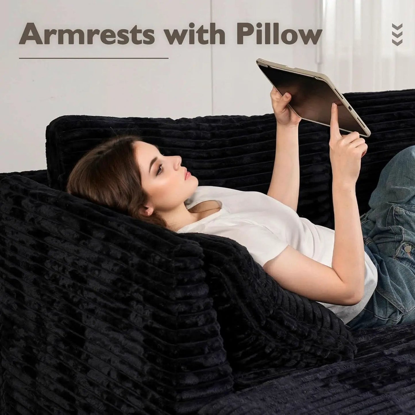 Modular Sectional Sofa Black Corduroy Convertible Sleeper from PriceLows™