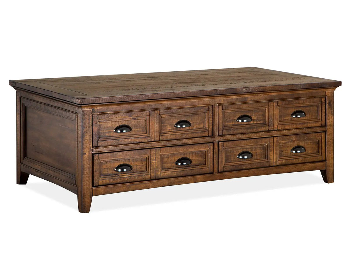 Bay Creek Lift Top Cocktail Table | Toasted Nutmeg | Storage With Casters | Pine Veneer