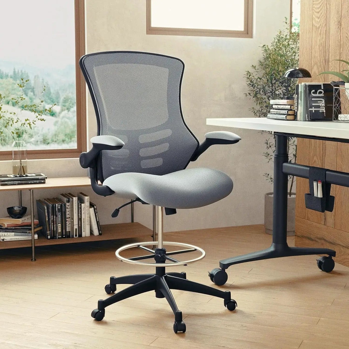Kelista Mid Back Swivel Office Chair With Height Adjustable Dark Gray Mesh from PriceLows™
