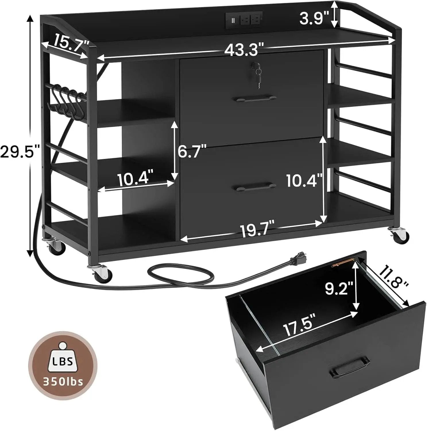 44 Inch 2 Drawer File Cabinet For Home Office Black from PriceLows™