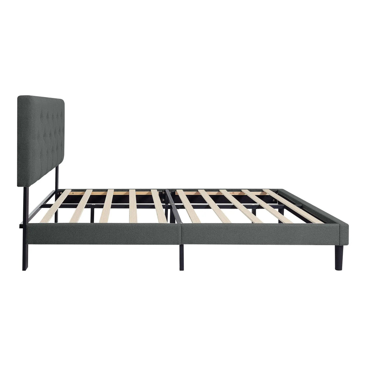 Platform Bed Frame | Button Tufted Headboard | Box Spring Free