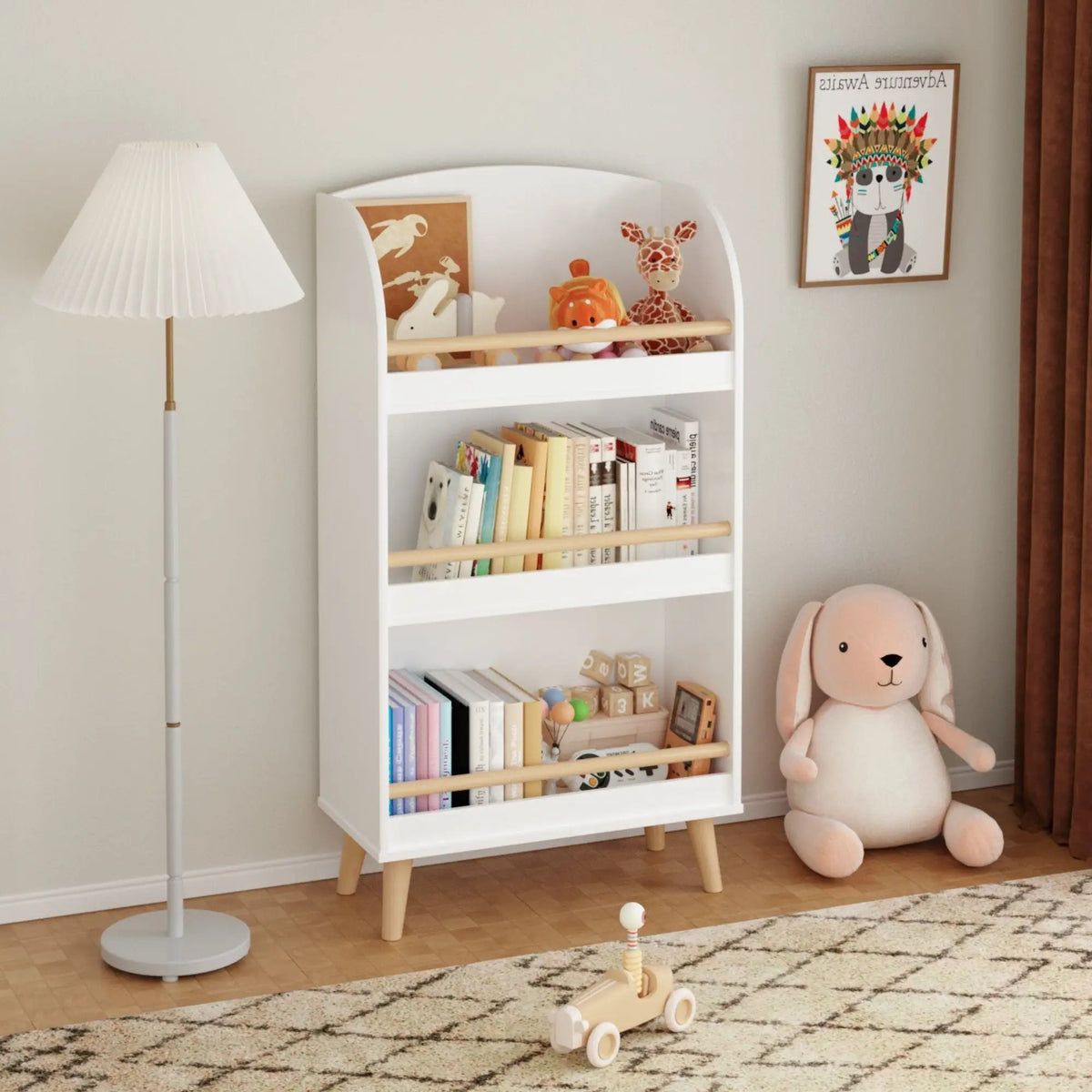 Kids Bookshelf | Three Tier | Safe Toy Storage | White
