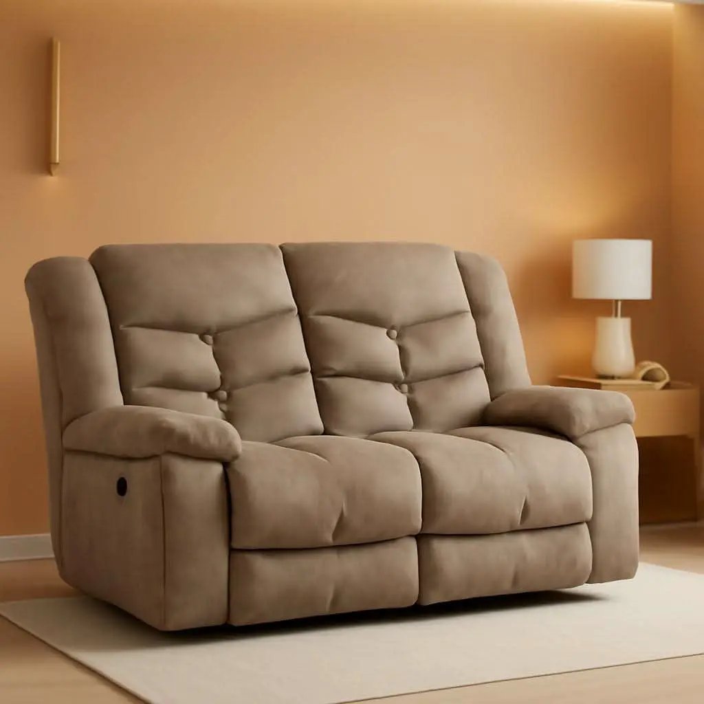 Manual Two Seat Loveseat Recliner Sofa Light Brown from PriceLows™