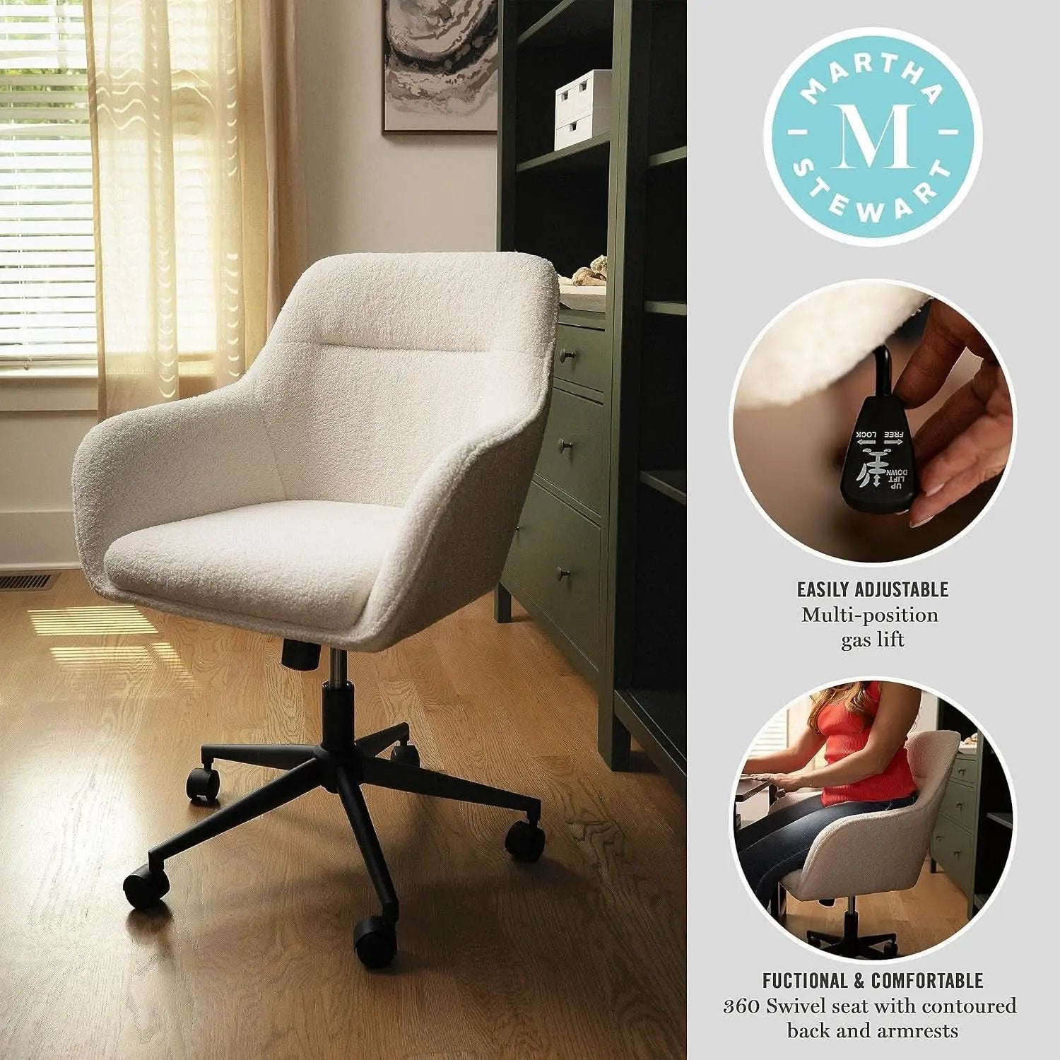 Rayna Swivel Task Chair White Boucle With Oil Rubbed Bronze from PriceLows™
