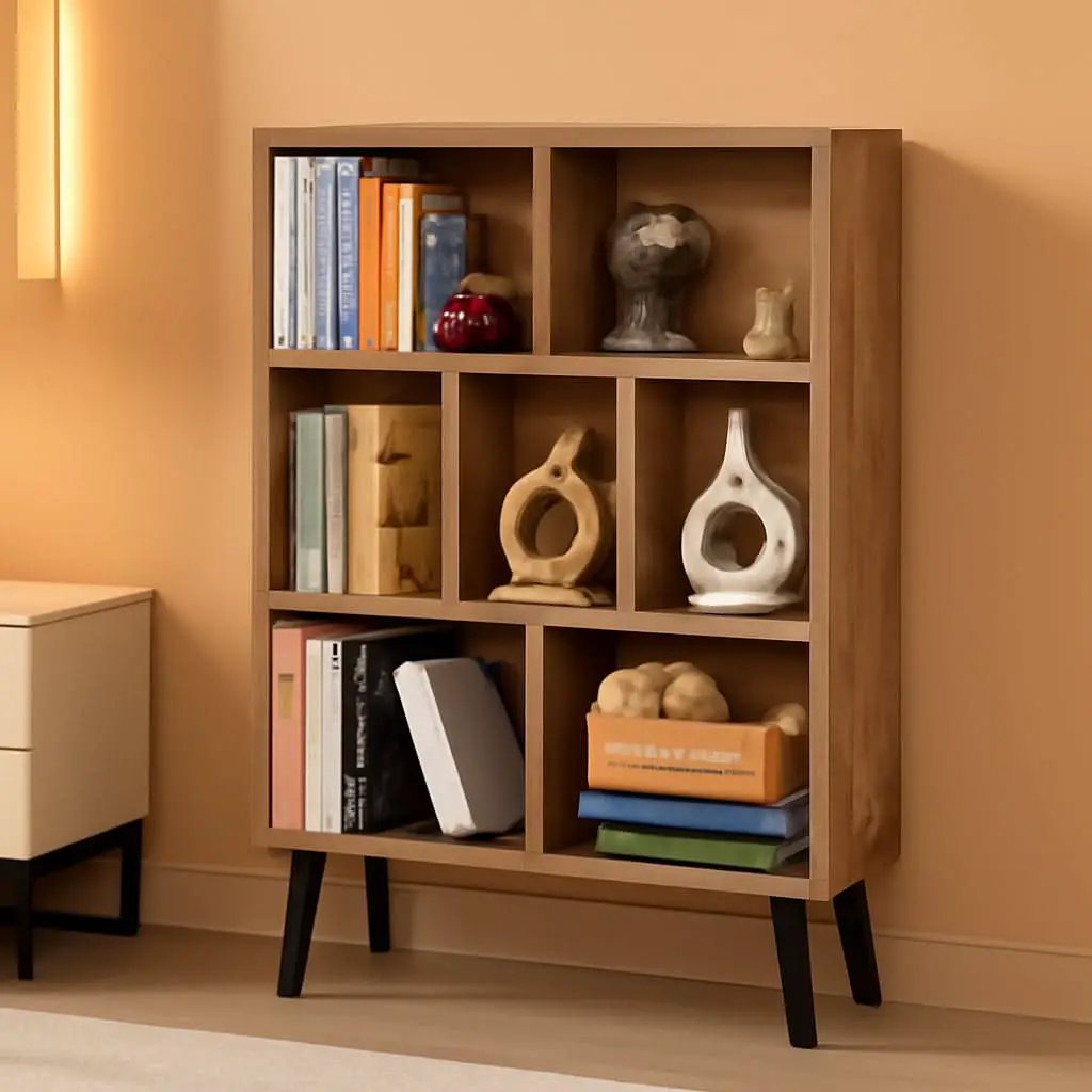 7 Cube Bookshelf 3 Tier Modern With Legs Oak Grey Display from PriceLows™