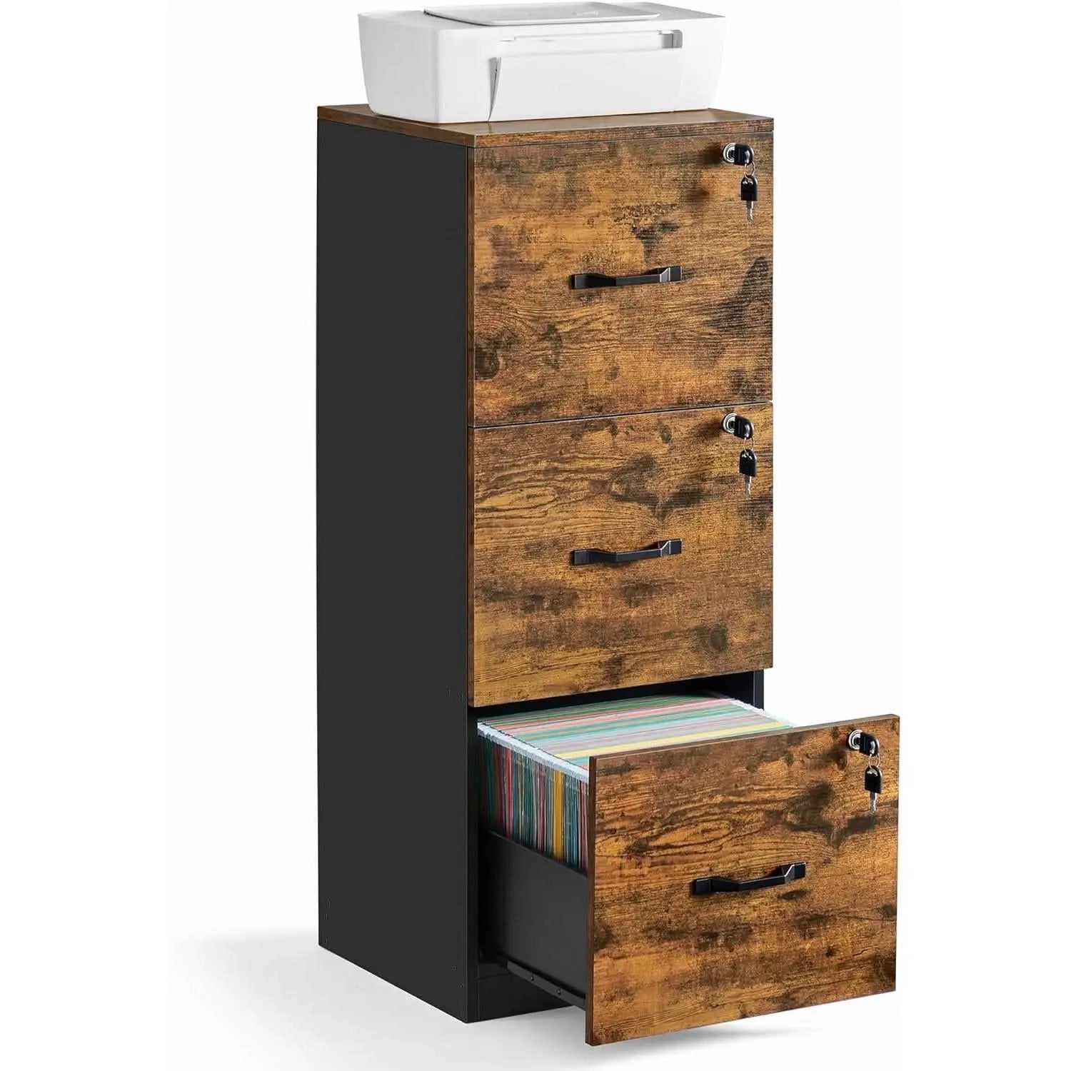 Brown Filing Cabinet With Lock And Printer Stand For Office from PriceLows™