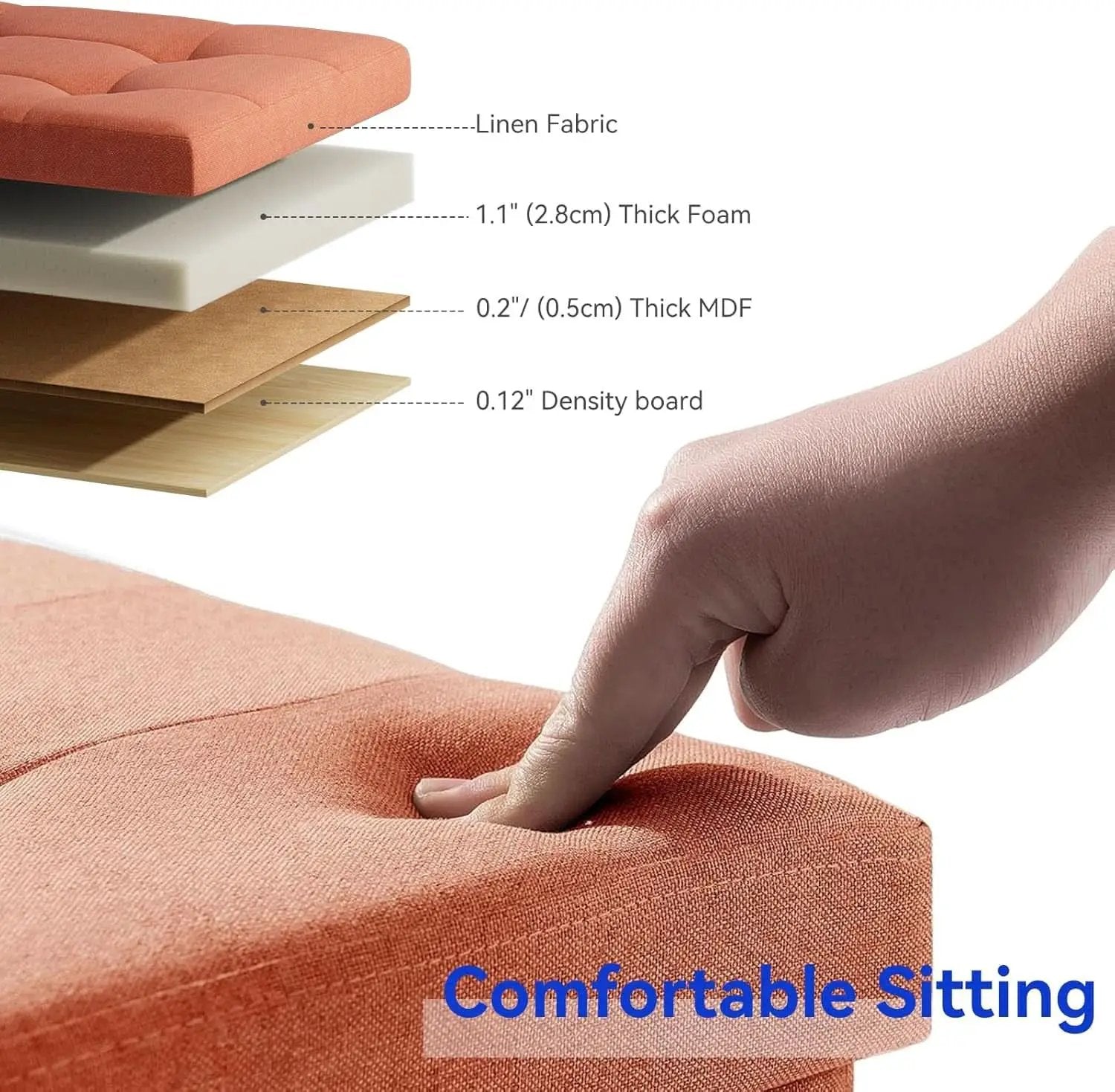 30 Inch Folding Storage Ottoman Bench Bright Orange from PriceLows™