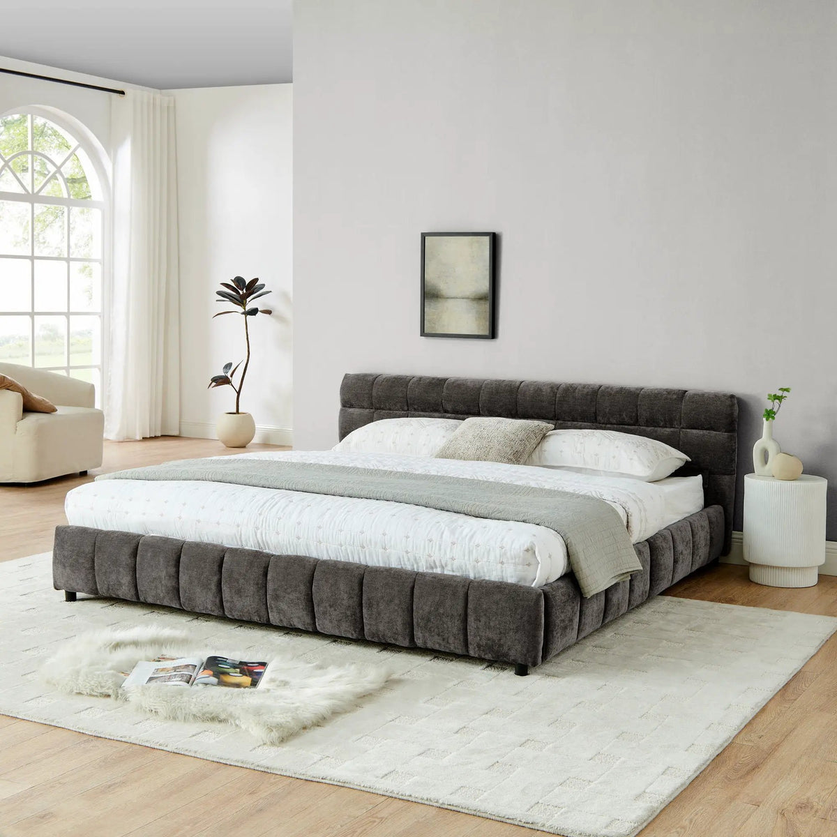 Modern Platform Storage Bed Frame | Thick Fabric Upholstery | Soft Headboard | Solid Construction