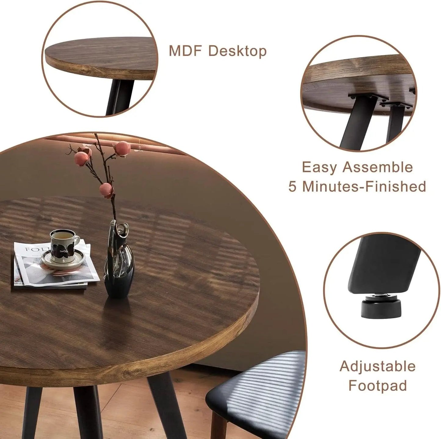 Contemporary Rustic Walnut Wood Dining Table 31.5in Round from PriceLows™