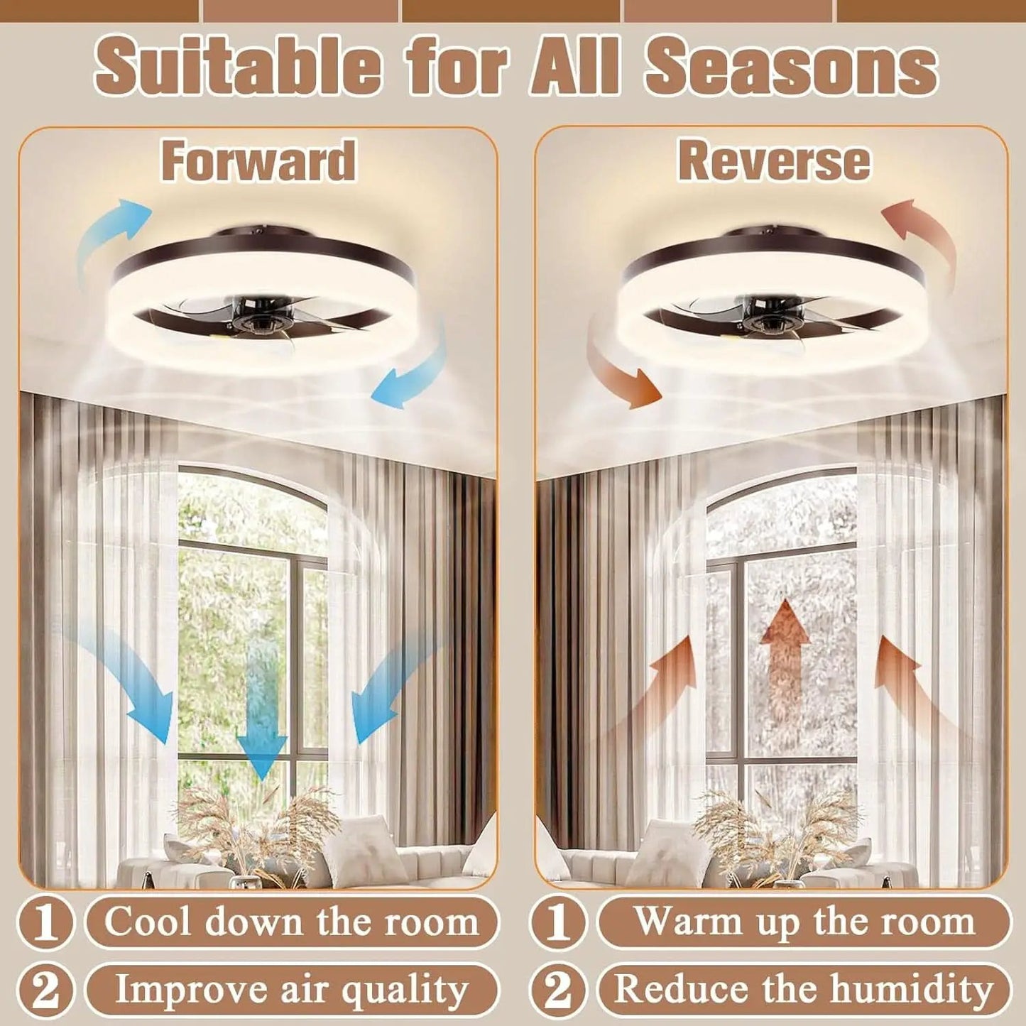 Brown Flush Mount Bladeless Fan Light With Dimmable LED from PriceLows™