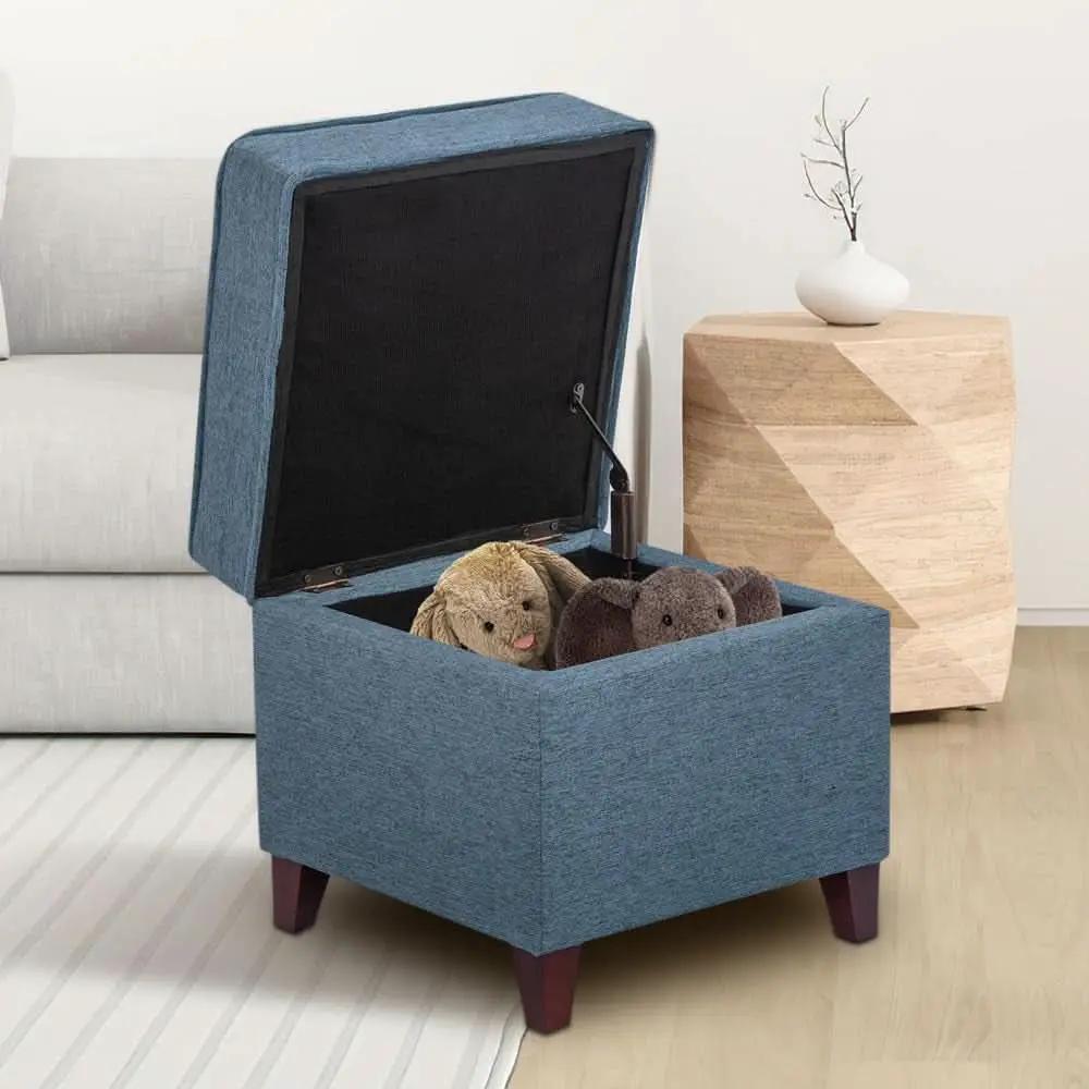 Seventeen Inch Electric Blue Storage Ottoman Hinged Lid from PriceLows™