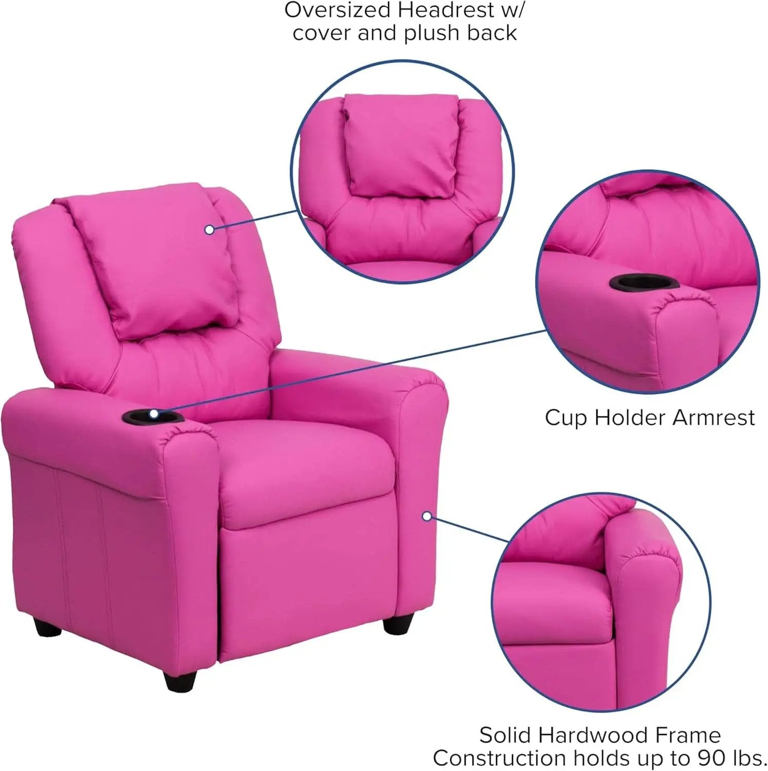Hot Pink Kids Recliner With Cup Holder Compact Design from PriceLows™