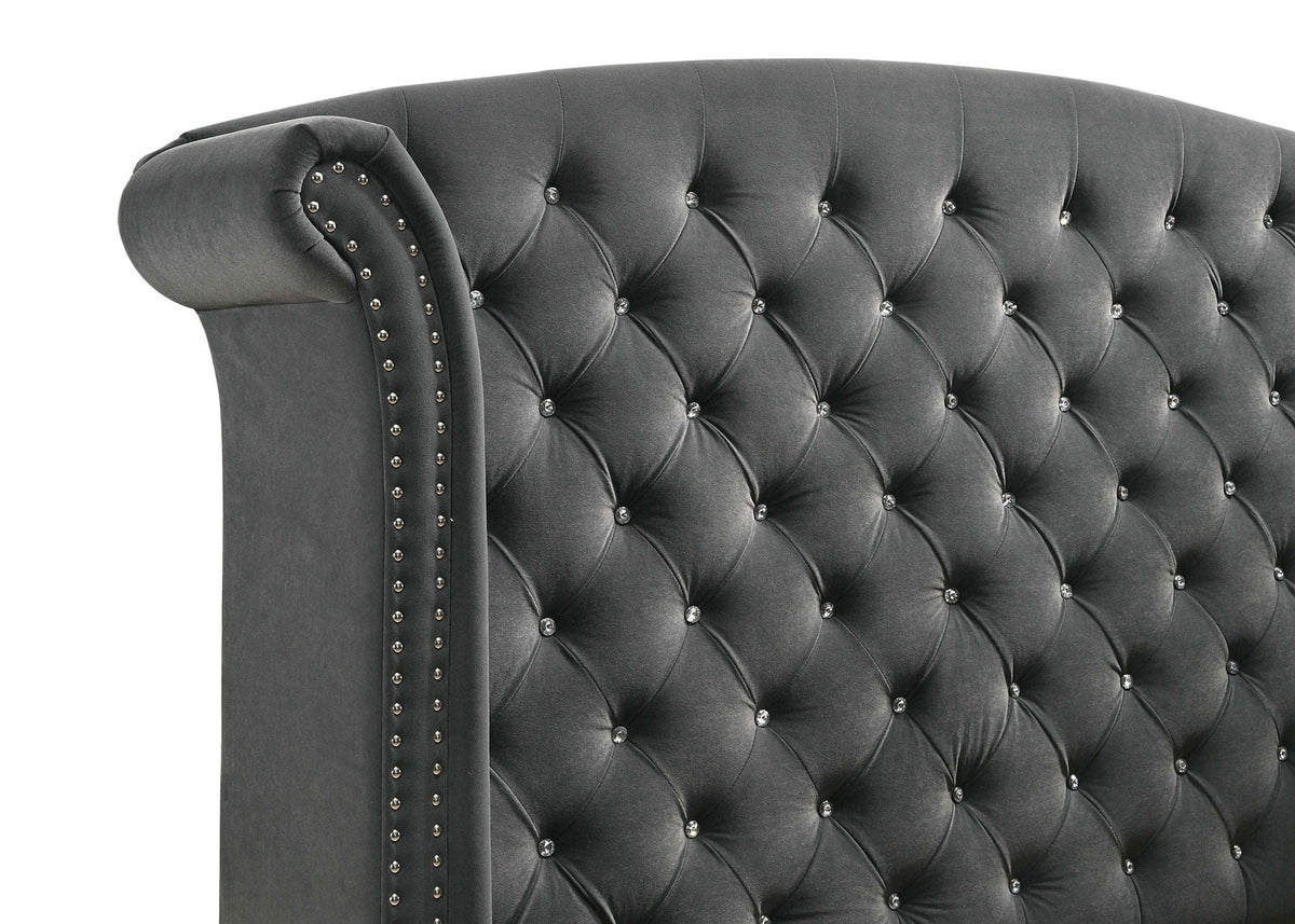 Melody Upholstered Queen Wingback Bed | 81 x 86.75 x 66.25 in | Velvet | Grey