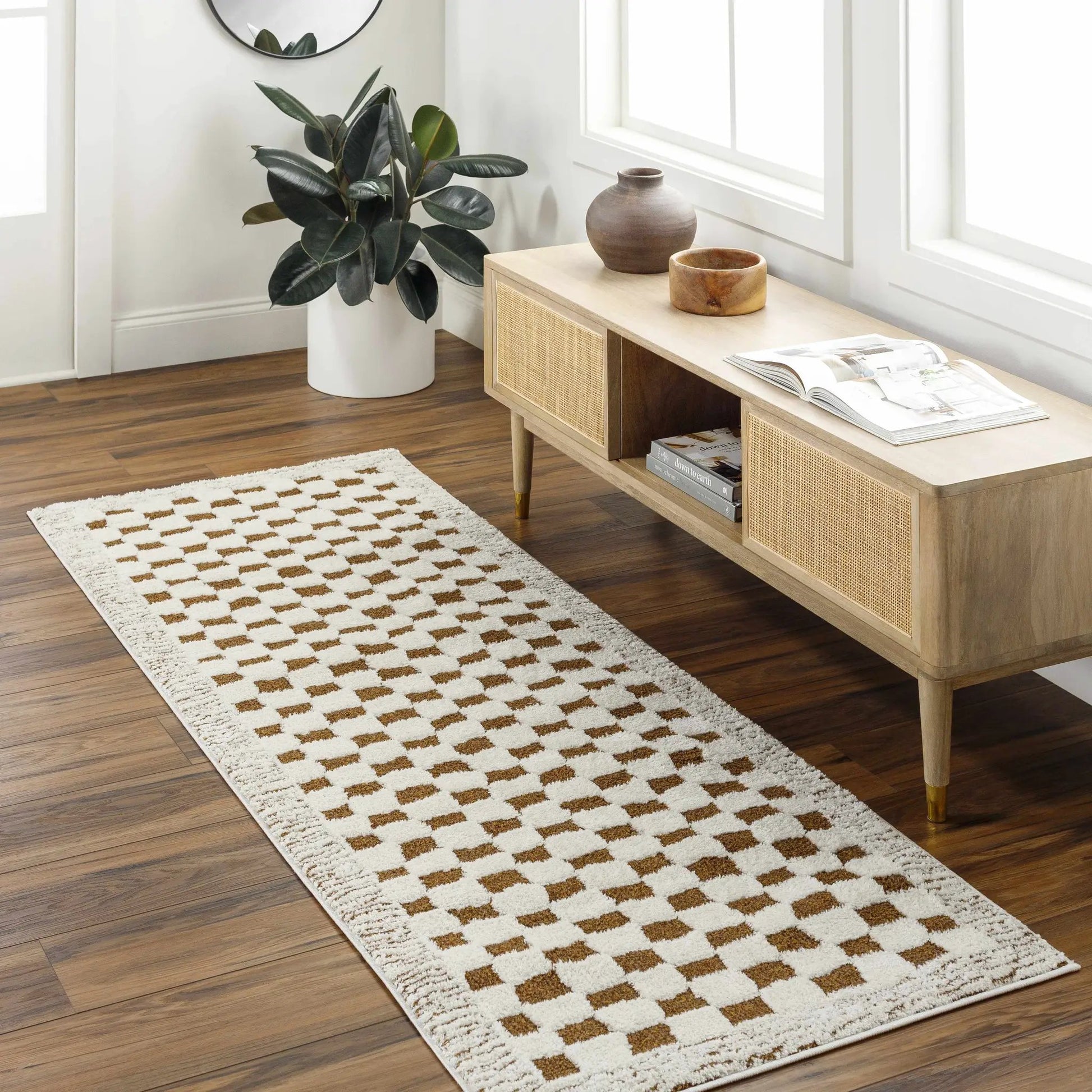 Leryn Brown & White Checkered Area Rug from PriceLows™