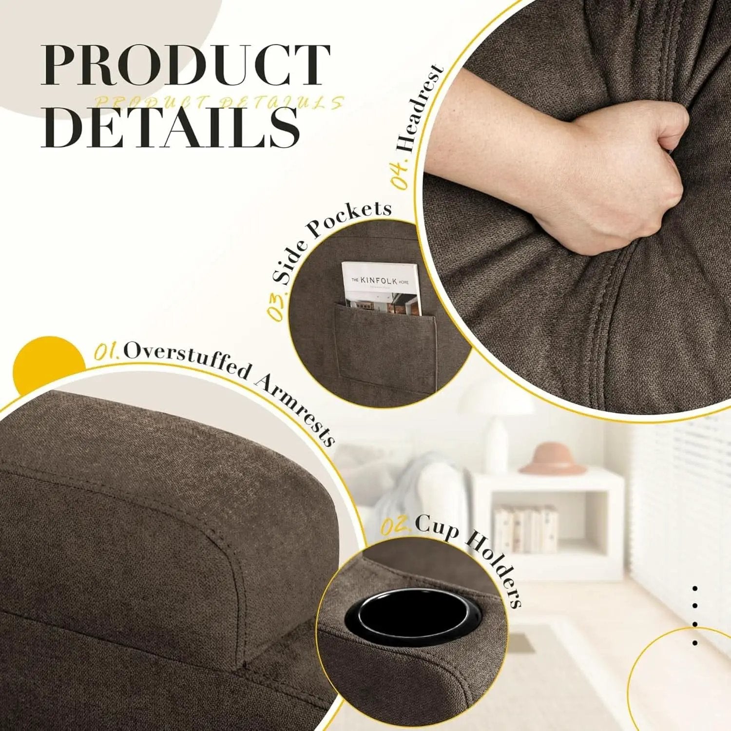 Brown Fabric Recliner Chair With 360 Swivel Massage from PriceLows™