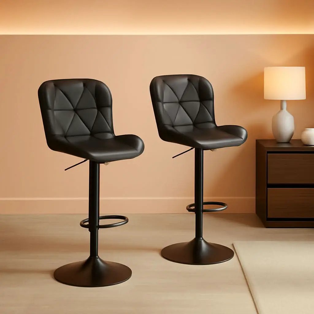 Bar Stools Set Of 2 Adjustable Swivel Faux Leather Black from PriceLows™