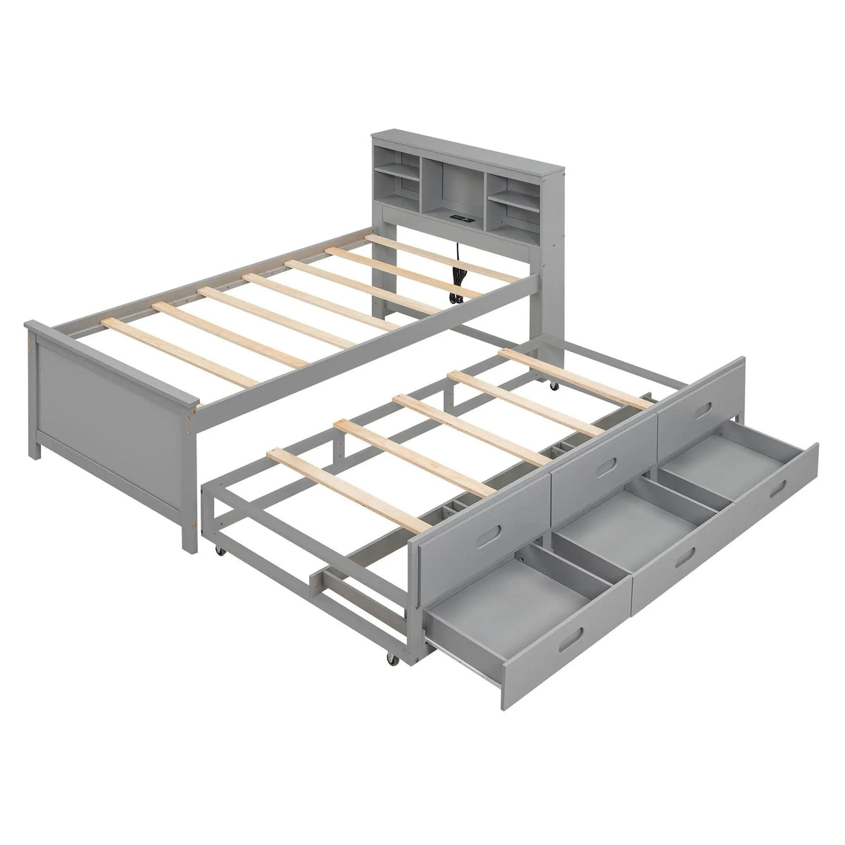 Platform Bed | Storage Headboard | USB Ports | Twin Trundle