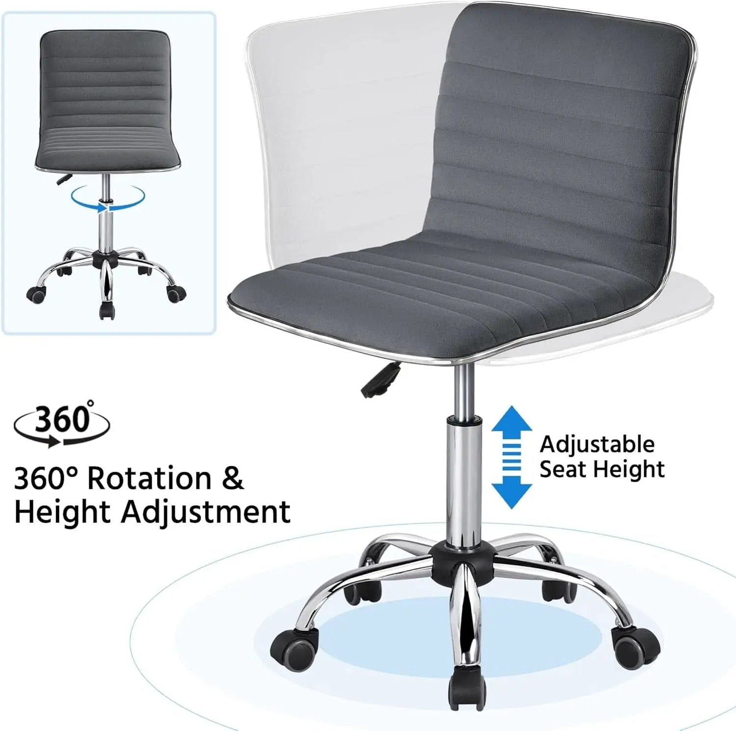 Dark Gray Velvet Armless Swivel Chair Height Adjustable from PriceLows™