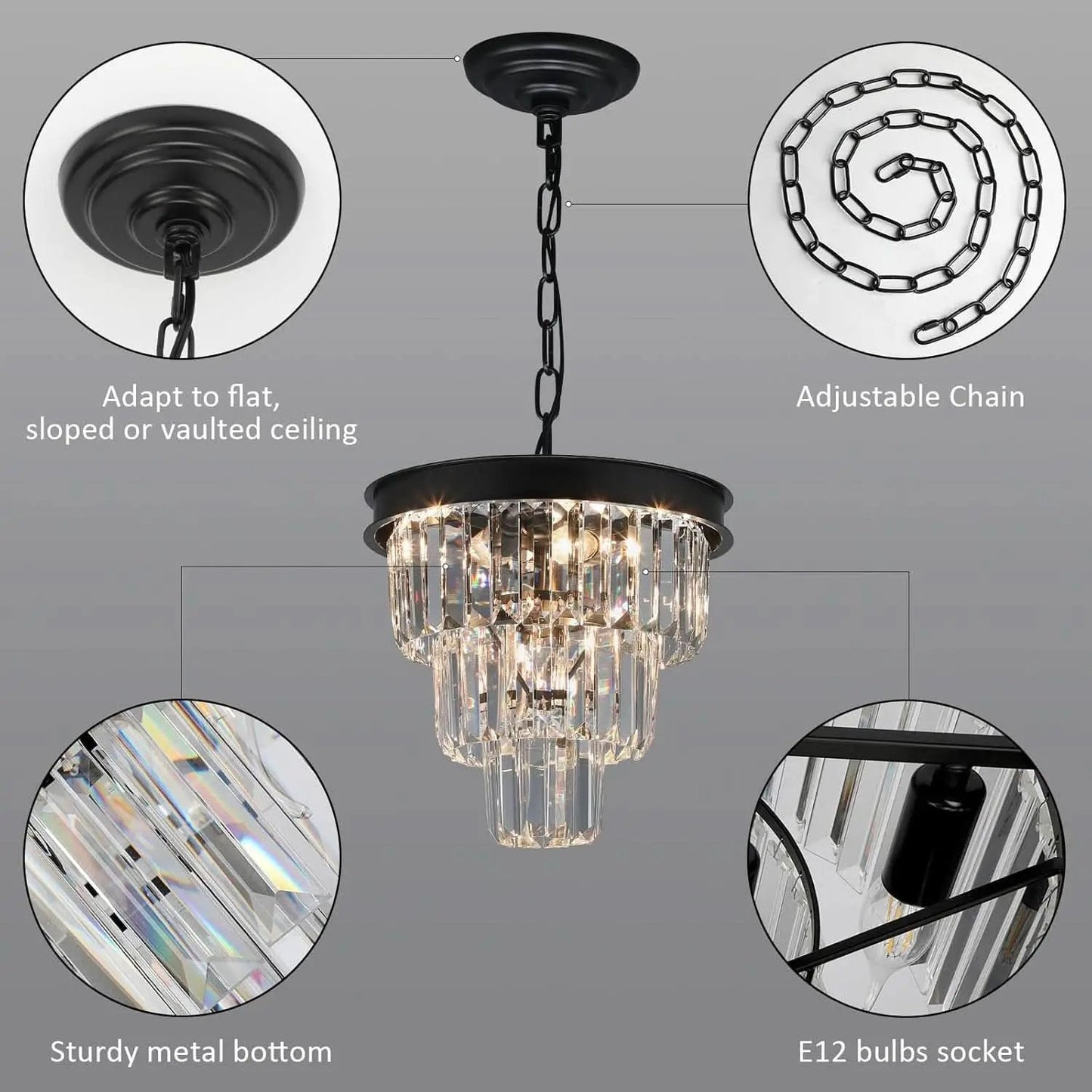 Black Four Light Crystal Chandelier Dining Pendant from PriceLows™