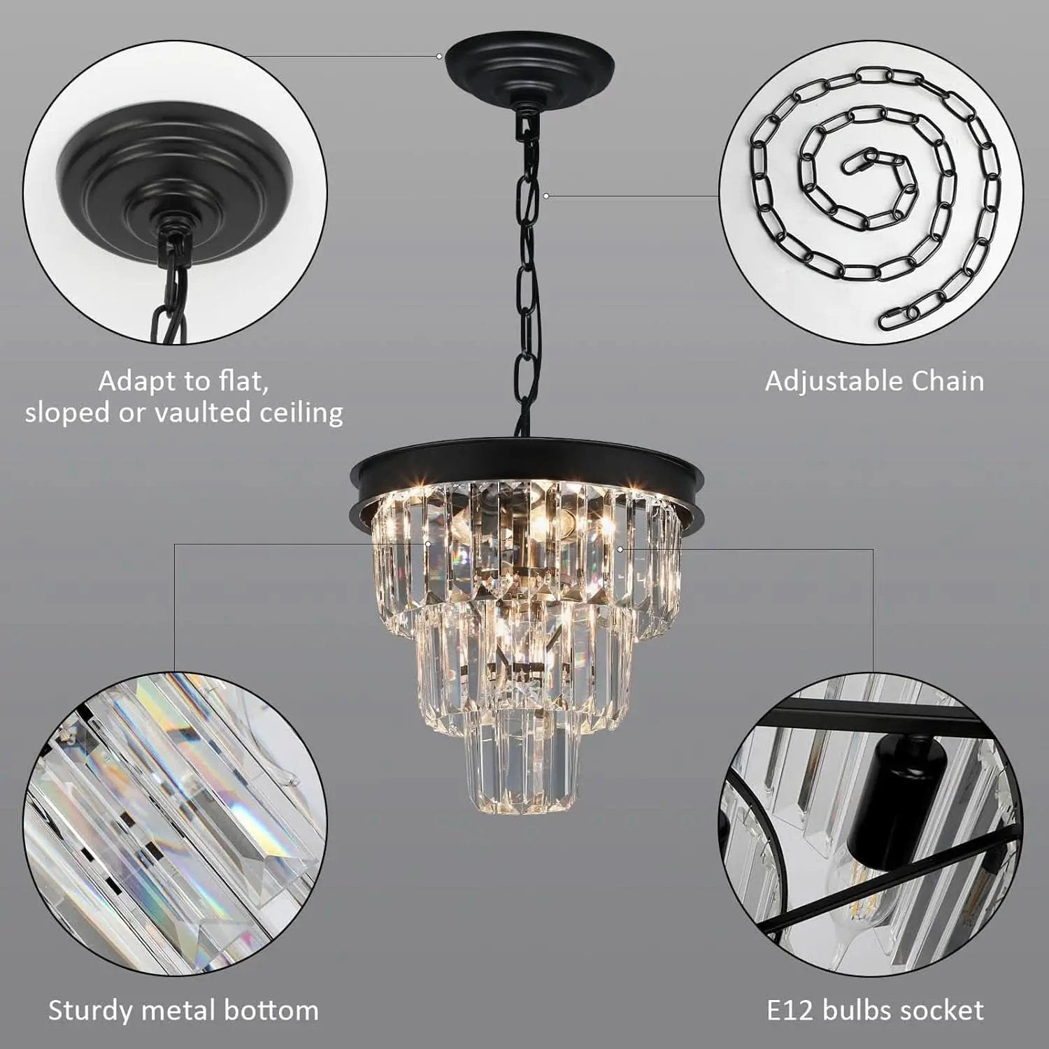 Black Four Light Crystal Chandelier Dining Pendant from PriceLows™