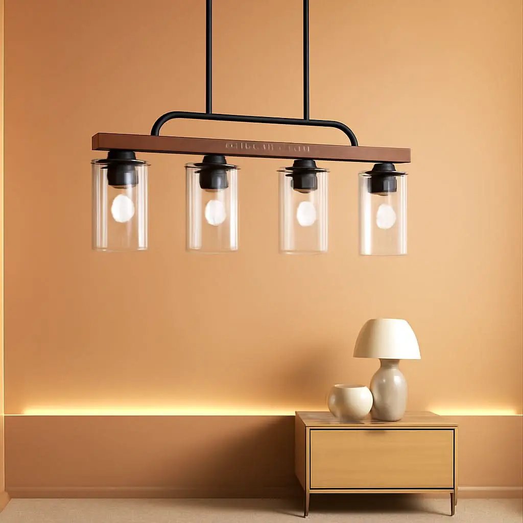 Black Wood Farmhouse 4 Light Pendant Chandelier For Dining from PriceLows™