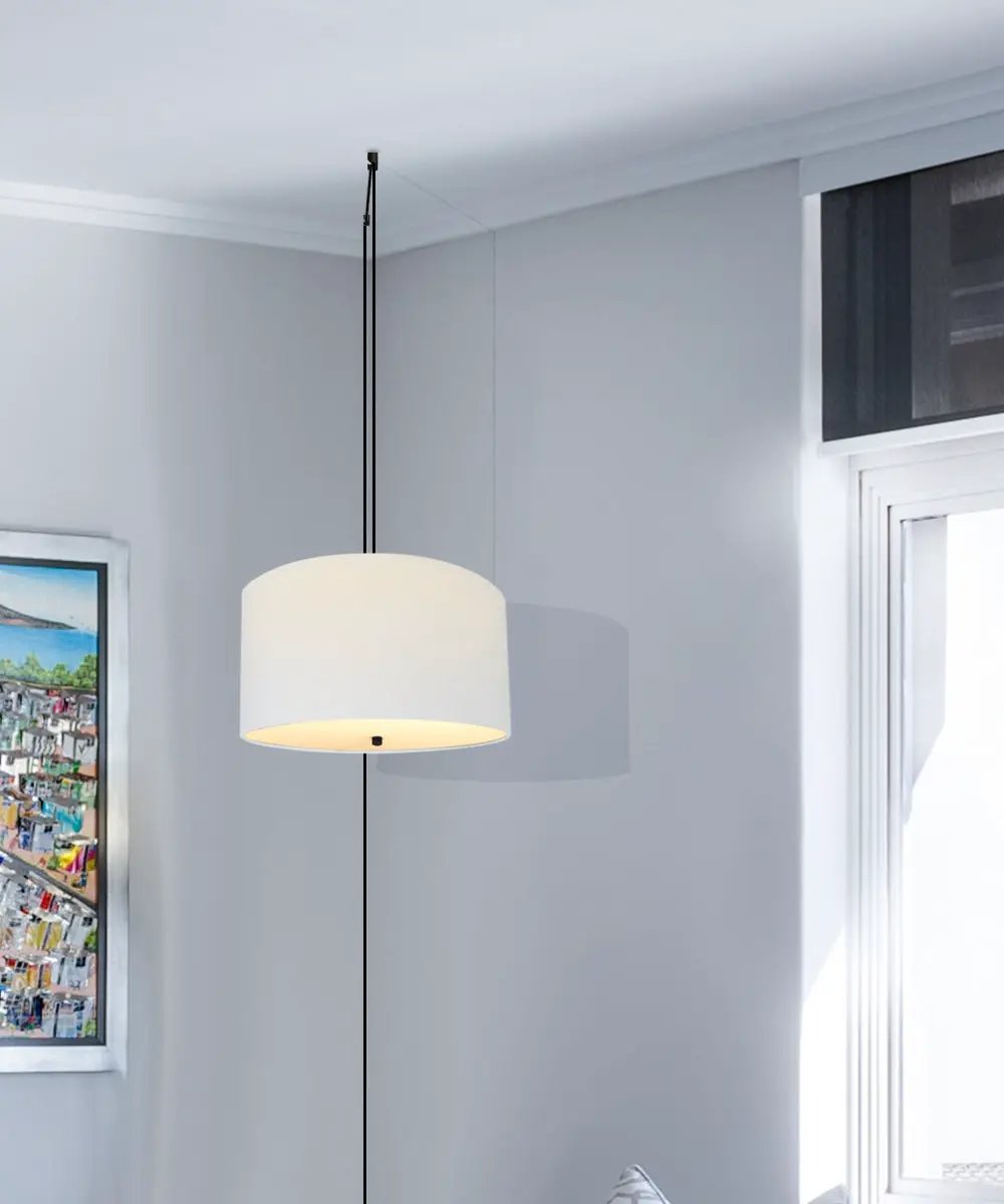 Swag Pendant Light | 16 Inch Wide | 2 Light | White Linen Drum