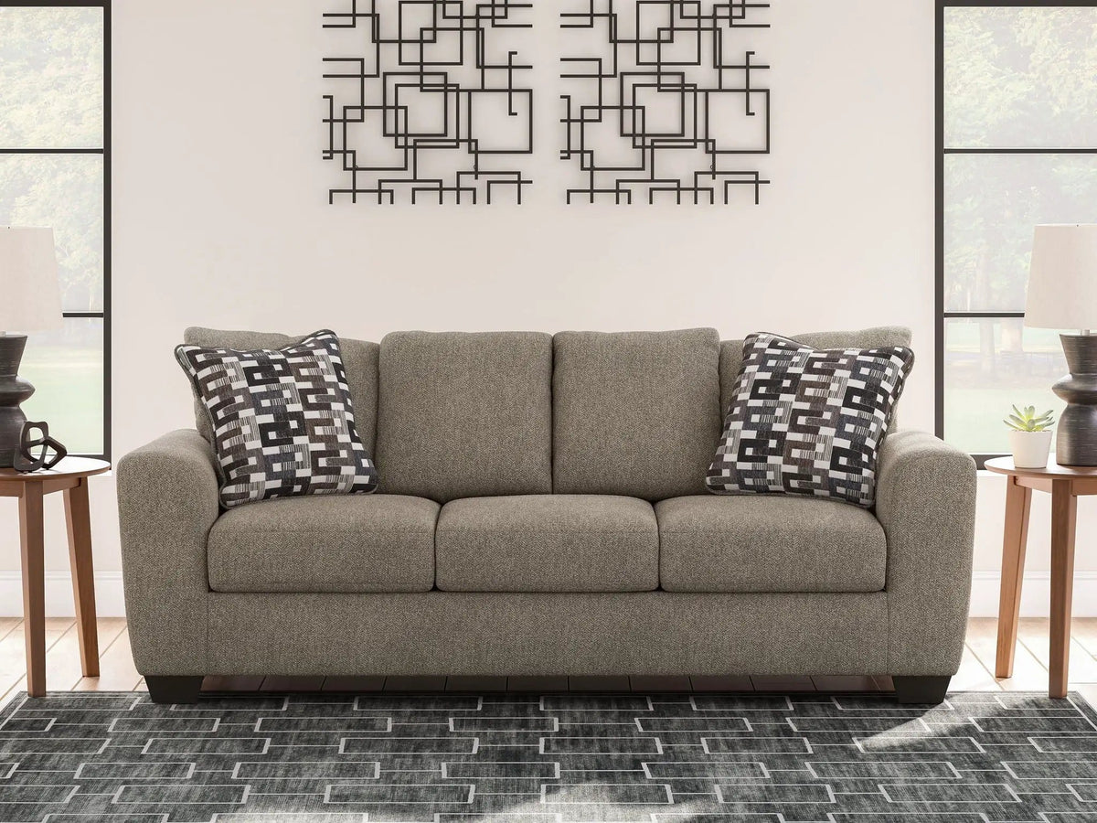 Triston-Peaks Sofa | 90 x 38 x 38 in | Wood | Suede